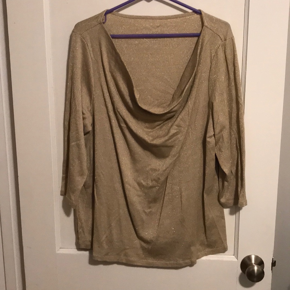 INC sparkly gold drape neck top